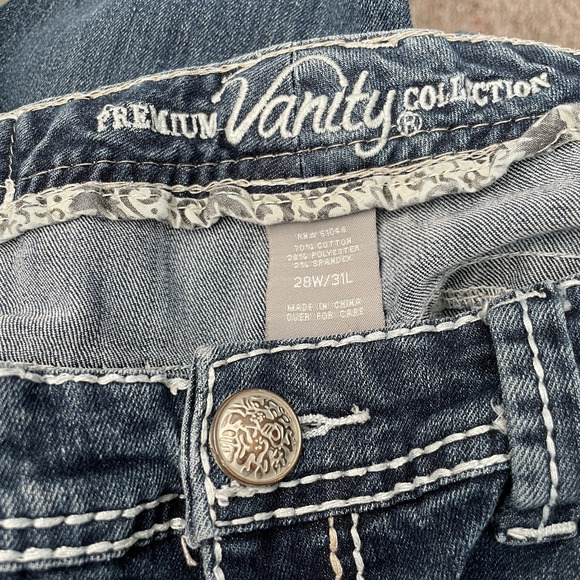 Y2K Vanity Sabrina Jeans Size 28 Low Rise Blue Denim Bootcut Embroidered Sequins - Picture 6 of 12